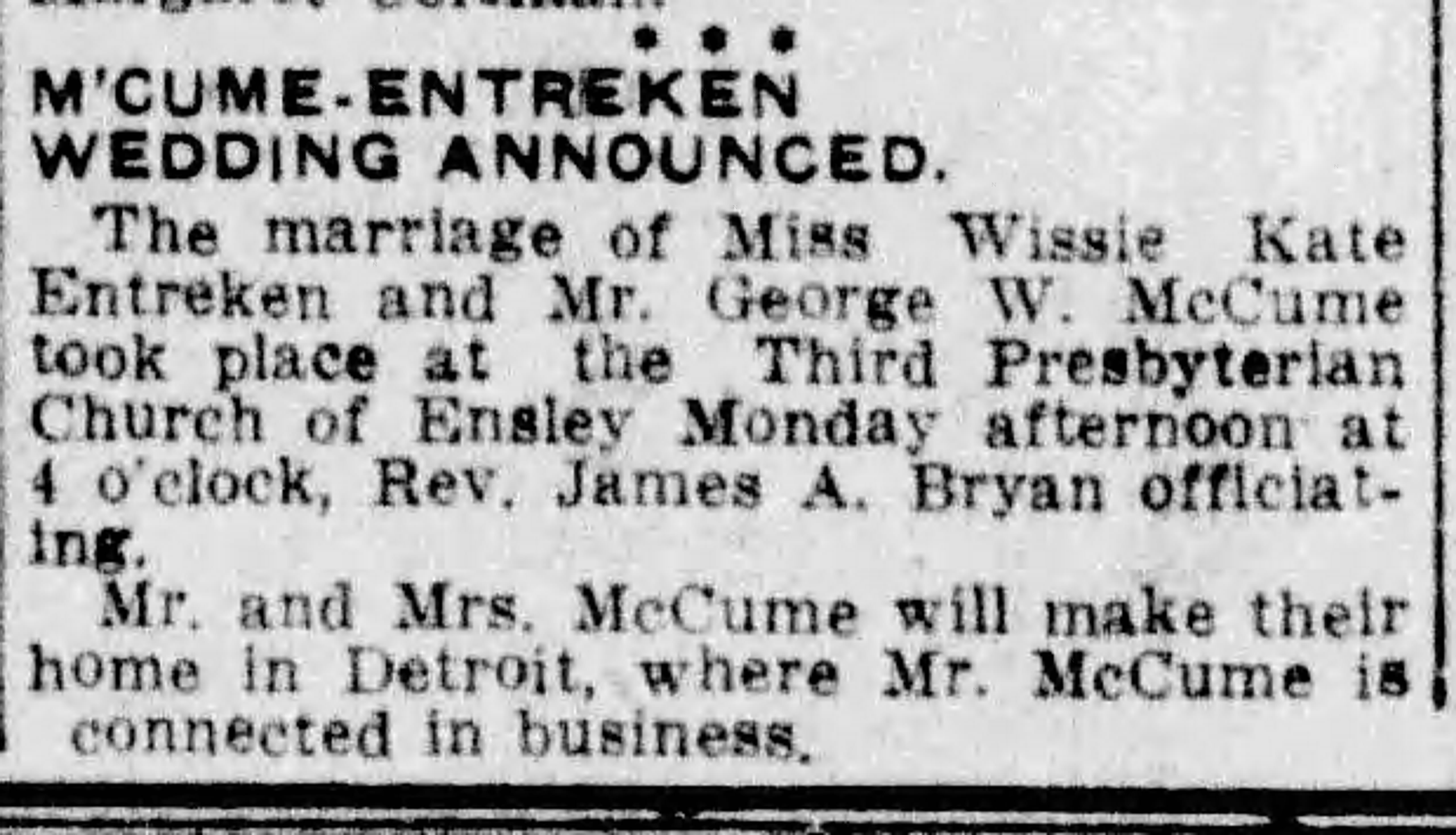 Wissie Kate Entreken-George W. McCume